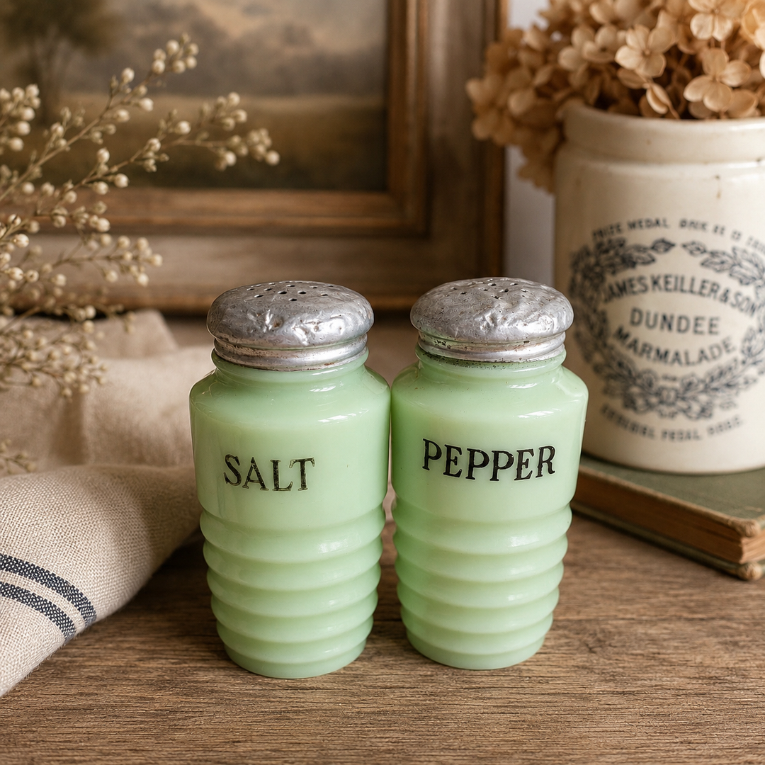 Vintage Jadite Glass Salt & Pepper Shakers | Circa 1935–1950