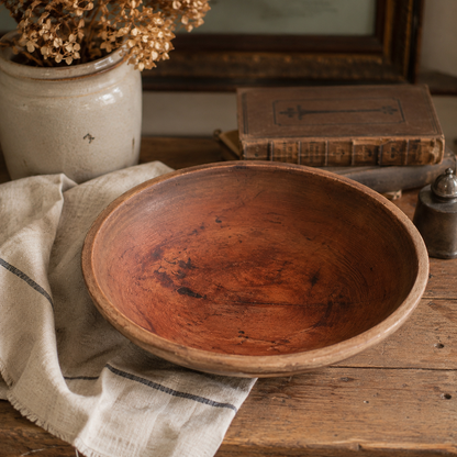 Antique Hand-Turned Wooden Butter Bowl | Primitive Farmhouse Kitchen Decor