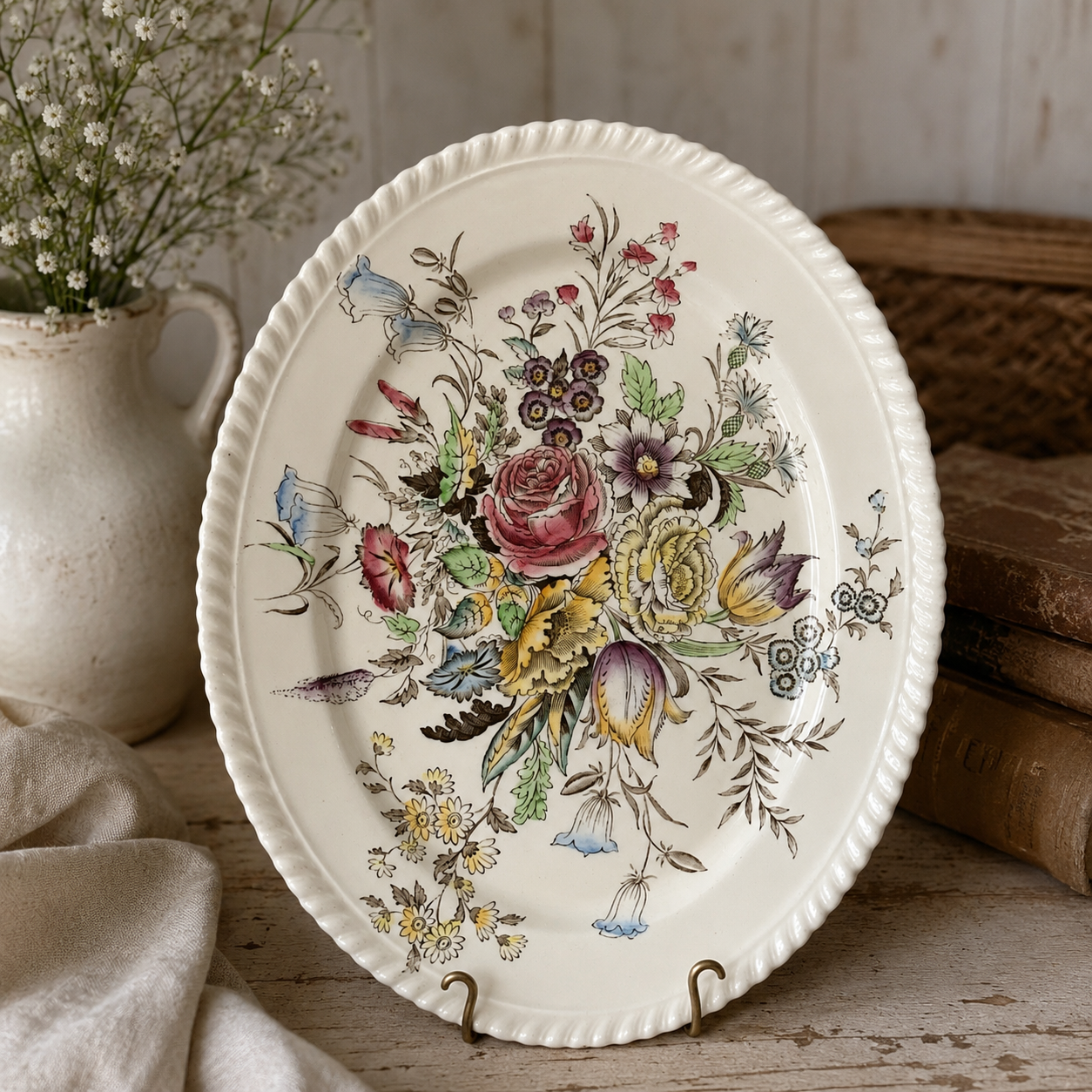 Vintage Johnson Bros. Garden Bouquet Oval Serving Platter | Windsor Ware | England | 11” x 9”