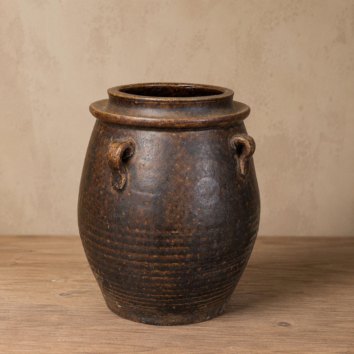 Vintage Brown Glazed Stoneware Storage Jar