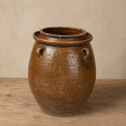 Vintage Brown Glazed Stoneware Storage Jar