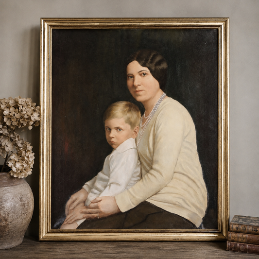 Mid-20th Century Portrait of a Mother and Child | Oil on Canvas | Circa 1935–1965