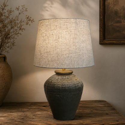 Rudy Vintage Pot Lamp Drum Shade
