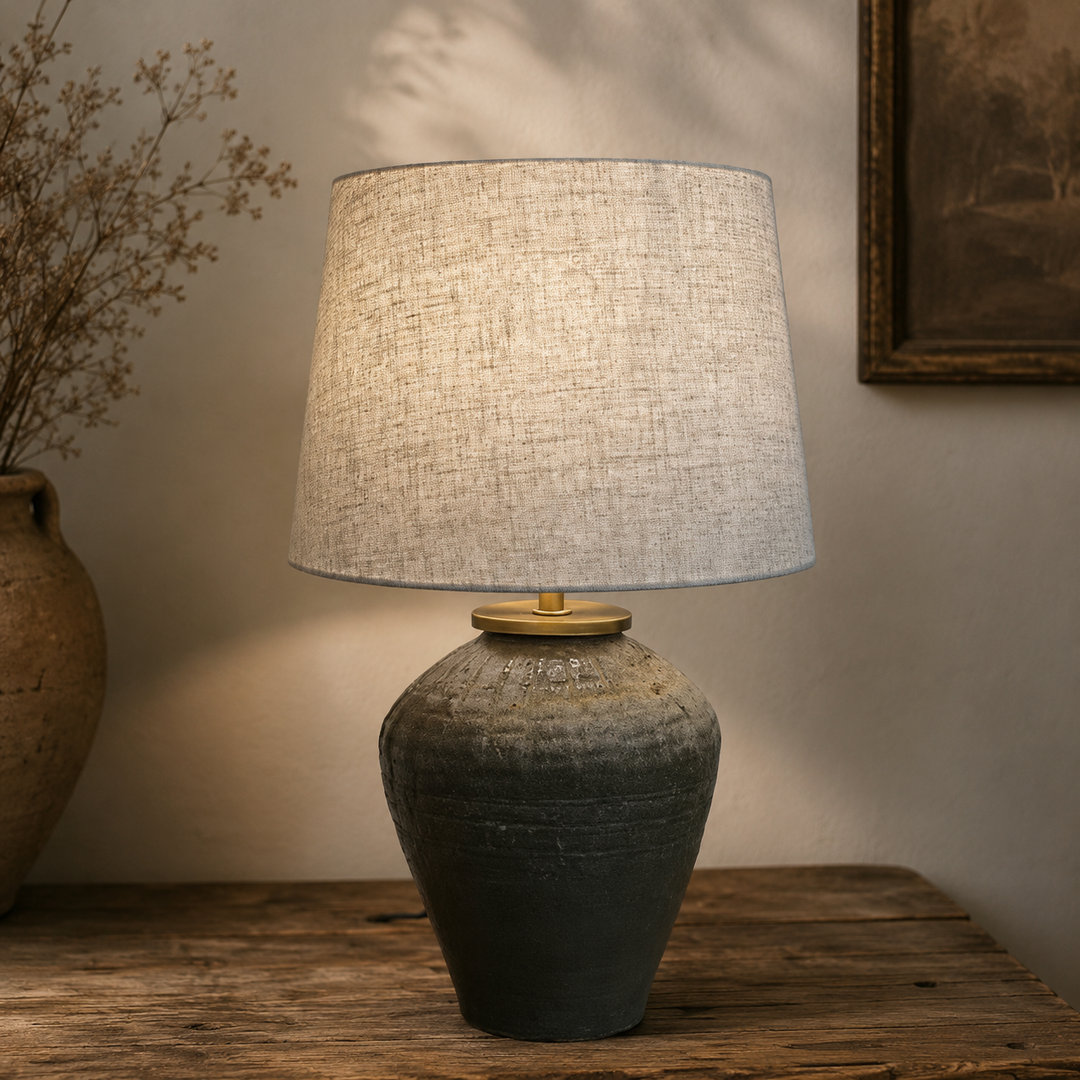 Rudy Vintage Pot Lamp Drum Shade