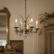 Vintage French Style Cast Brass & Crystal Chandelier