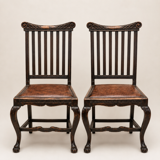 Pair of English George II Revival Oak Dining Chairs
Hewetson, Milner & Thexton Ltd., London
Circa 1905–1915