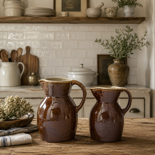Pair of Vintage French Grès du Berry Stoneware Pitchers