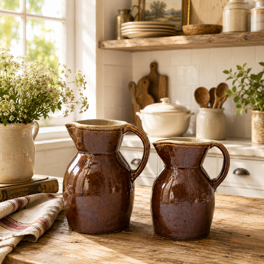 Pair of Vintage French Grès du Berry Stoneware Pitchers