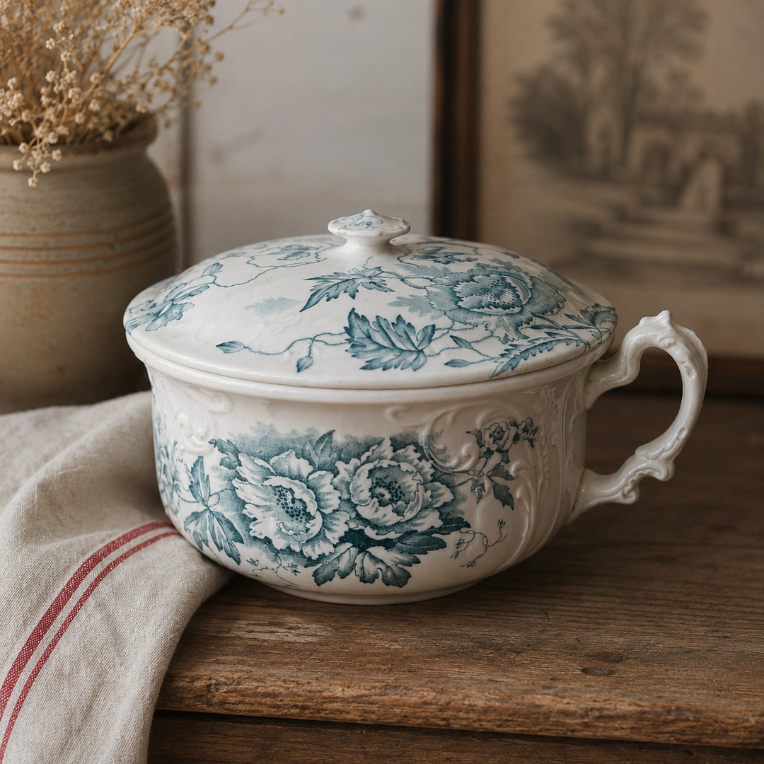 Antique English “Irving” Covered Chamber Pot