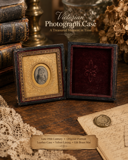 Victorian Leather Photograph Case with Original Portrait