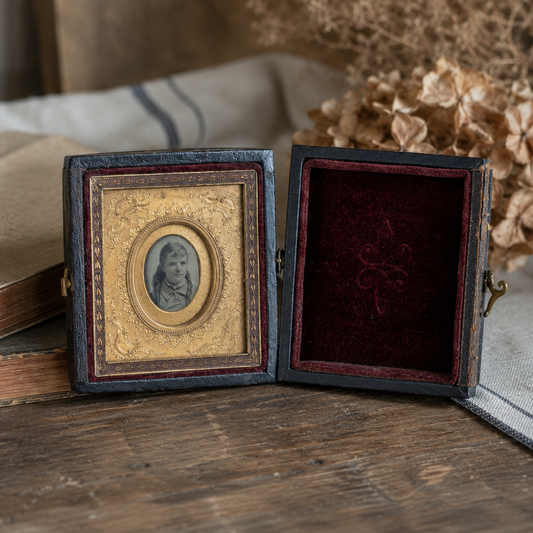 Victorian Leather Photograph Case with Original Portrait