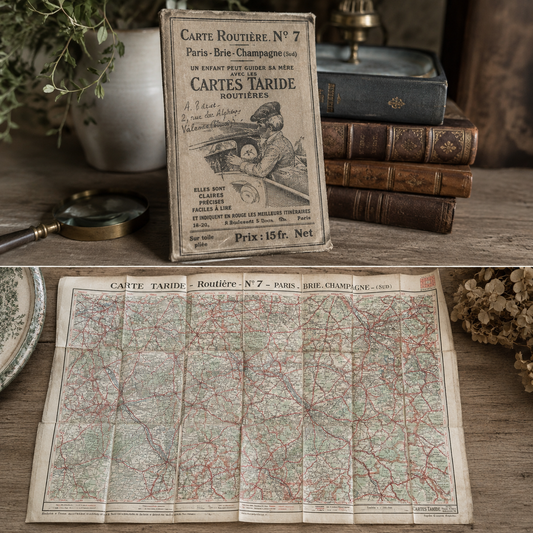 Antique French Taride Road Map – Paris, Brie & Champagne |c. 1925–1935