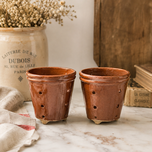 Vintage French Glazed Terracotta Cheese Strainer (Faisselle)-sold individually