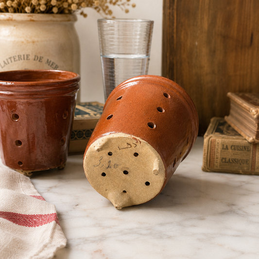 Vintage French Glazed Terracotta Cheese Strainer (Faisselle)-sold individually