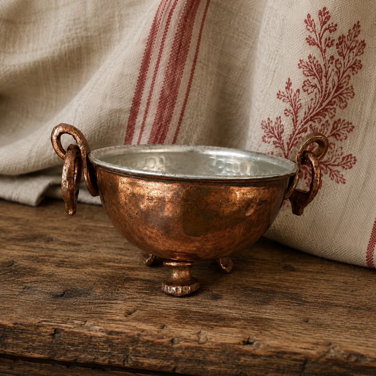 Set of Four Vintage Copper Footed Bowls
