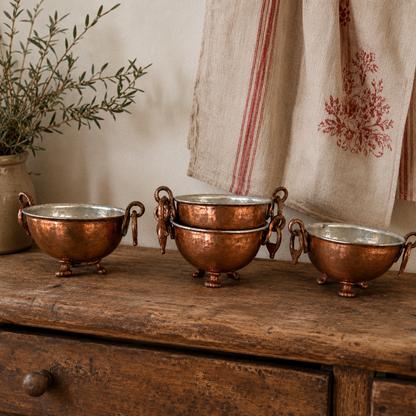 Set of Four Vintage Copper Footed Bowls