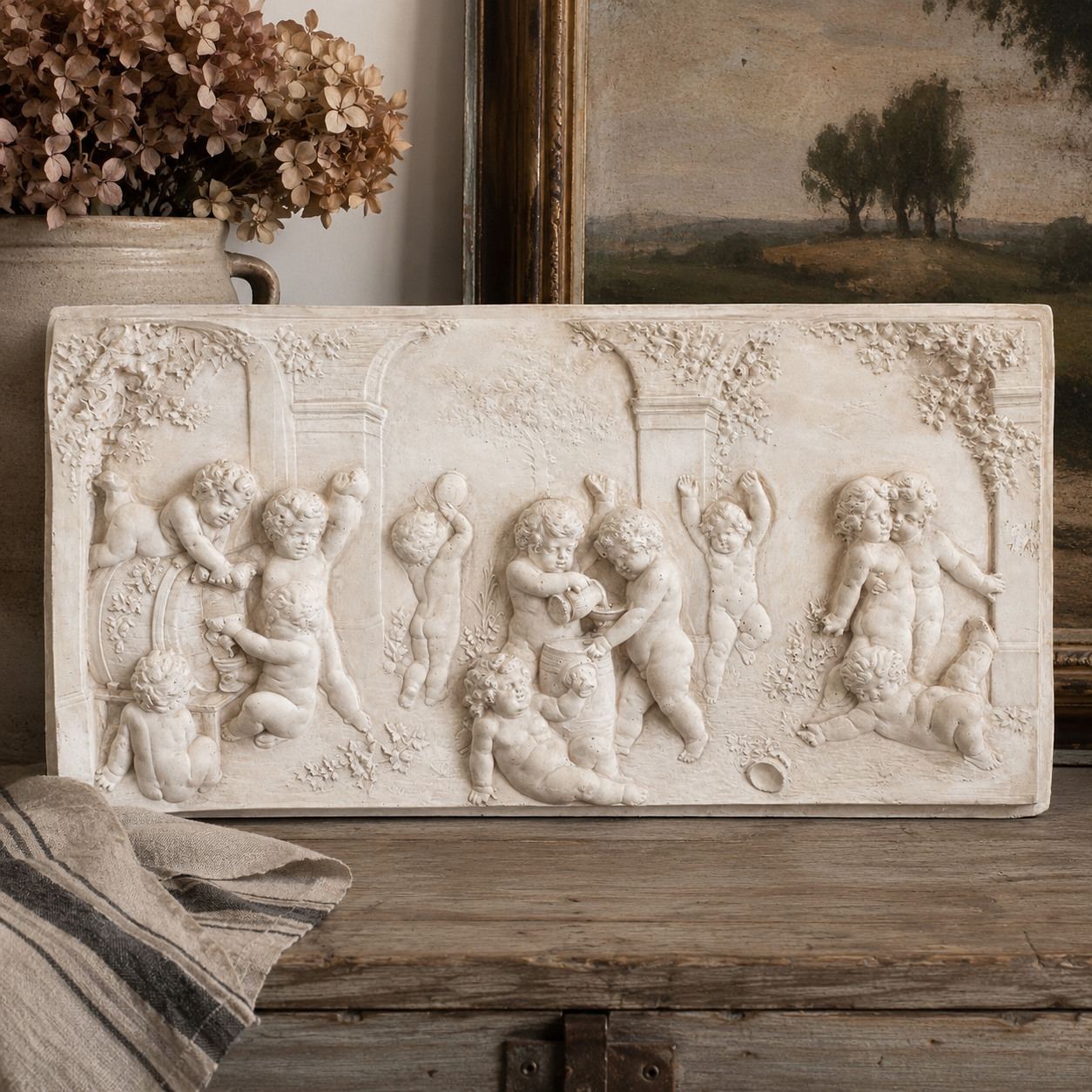 Vintage European Plaster Putti Wall Relief