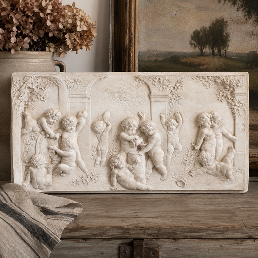 Vintage European Plaster Putti Wall Relief