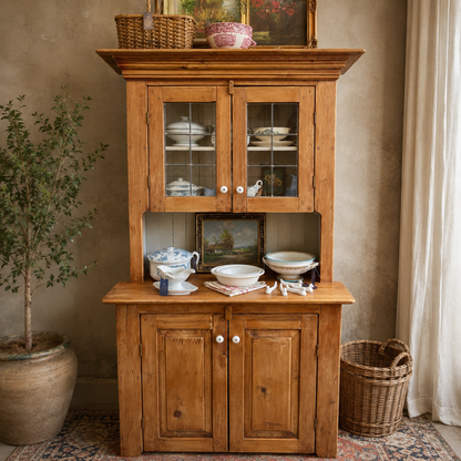 Antique Pine Glazed Hutch Cabinet