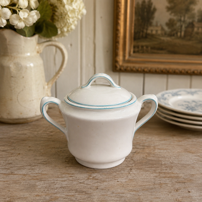 Antique English Globe Pottery Covered Sugar Bowl | c. 1910–1930