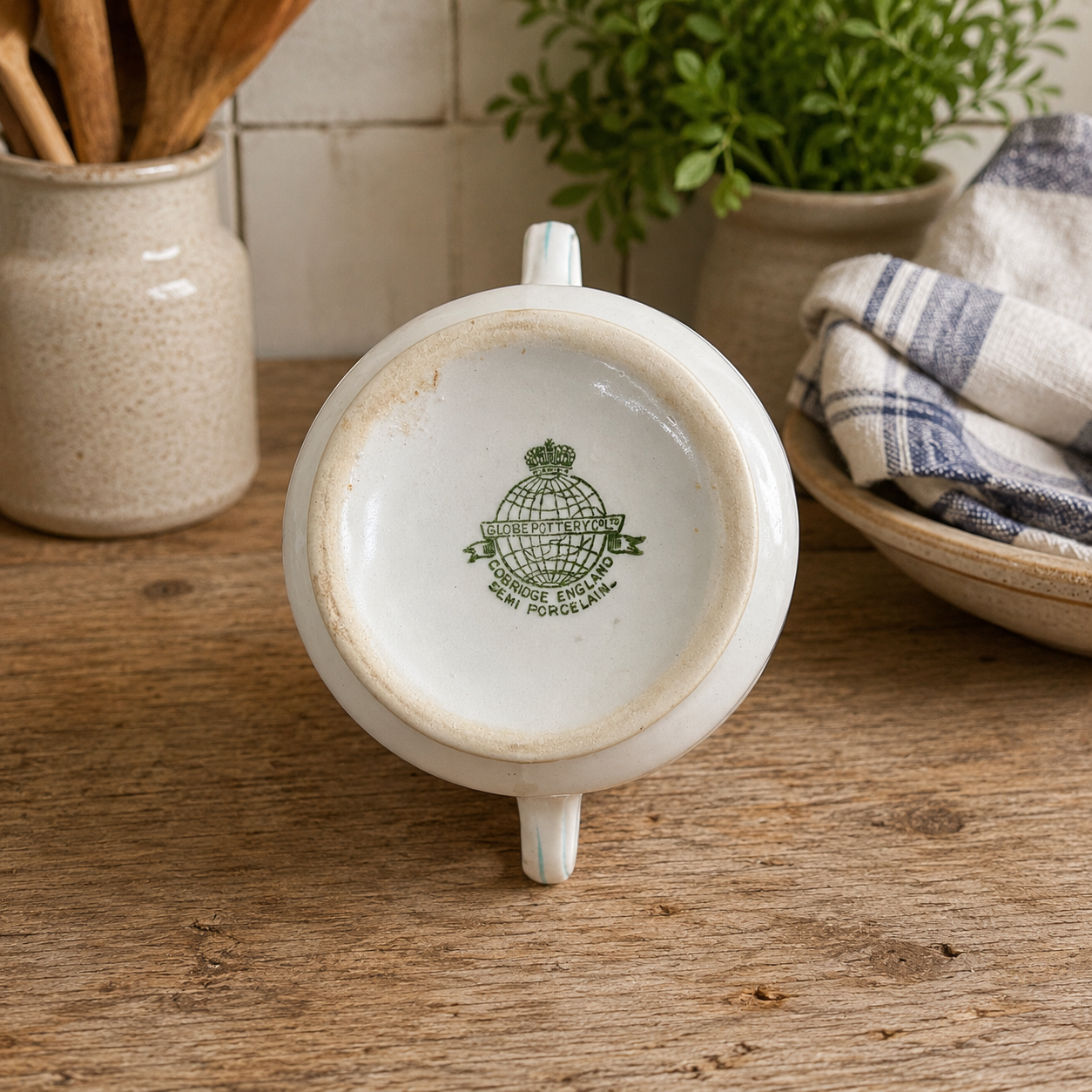 Antique English Globe Pottery Covered Sugar Bowl | c. 1910–1930