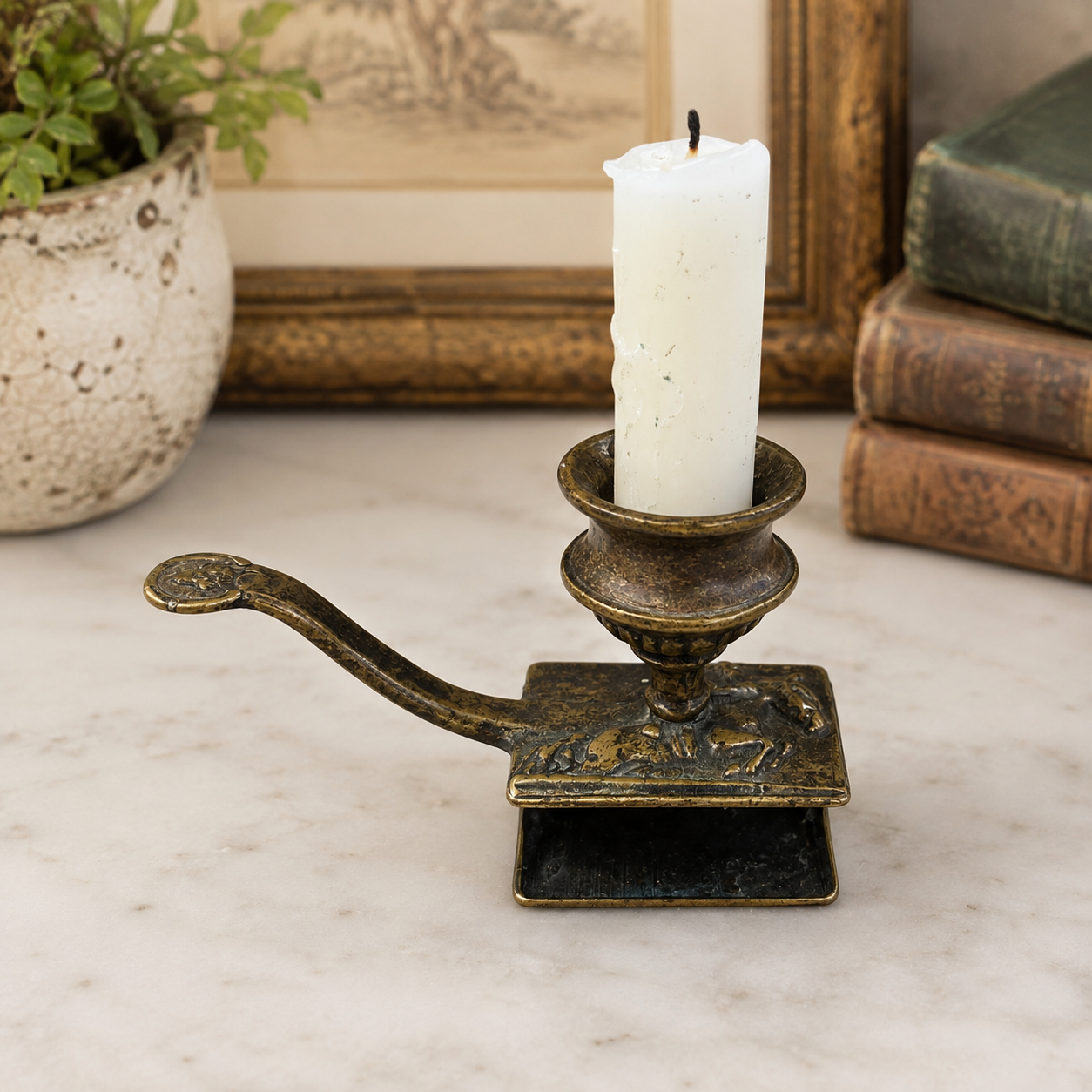 Vintage Brass Equestrian Horse & Rider Chamberstick