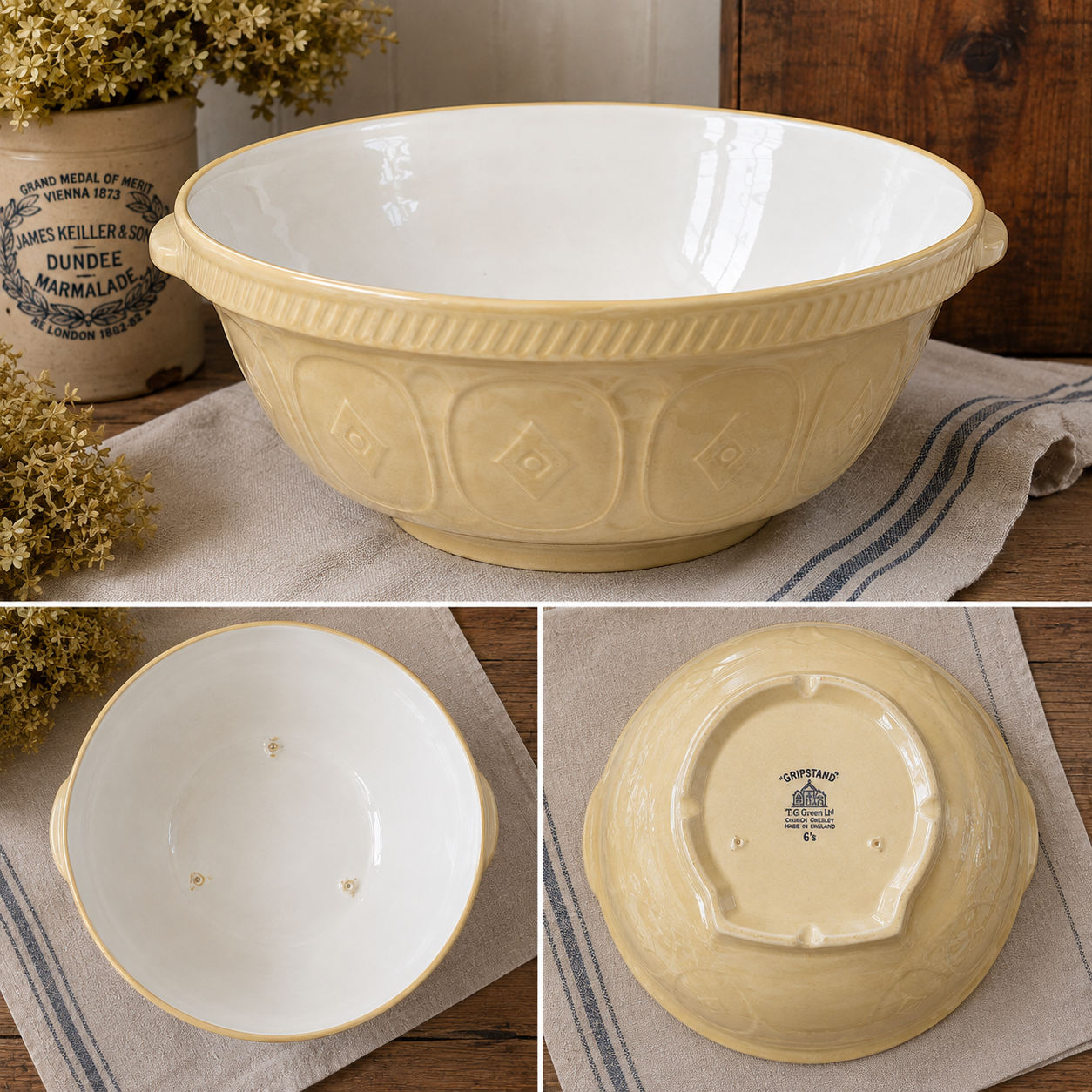 Vintage 1977 T.G. Green Gripstand Large Yellow Mixing Bowl – England – 13”