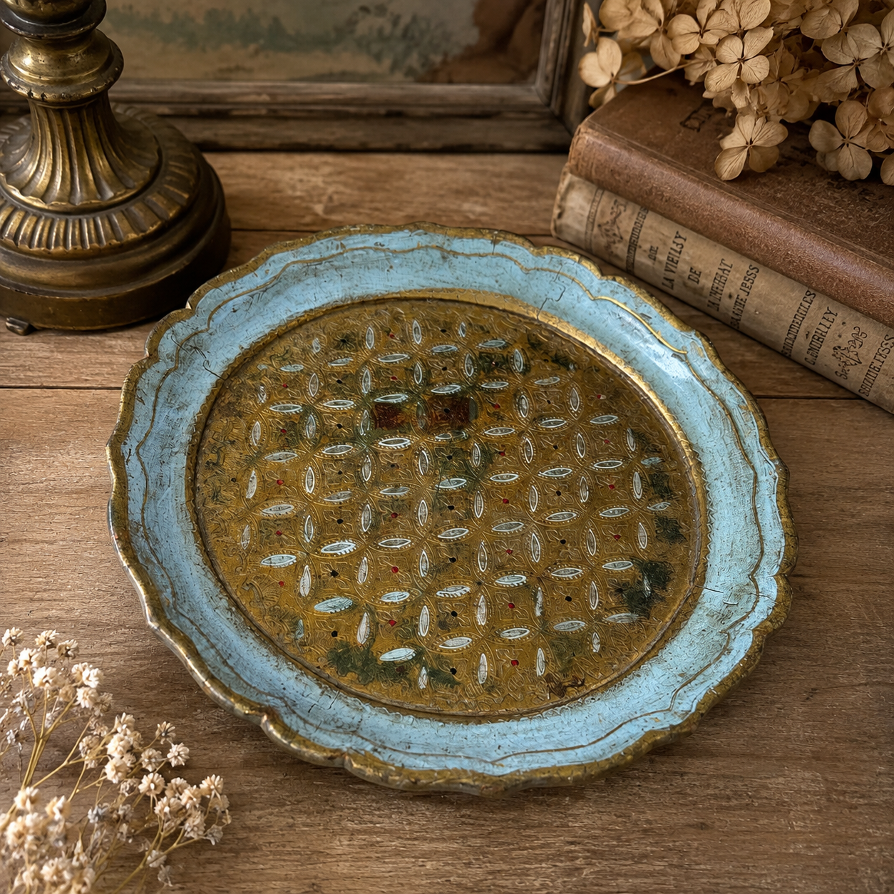 Vintage Italian Florentine Gilt Wooden Tray – 10”