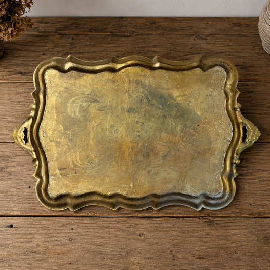 Vintage Italian Florentine Gilt & Green Serving Tray