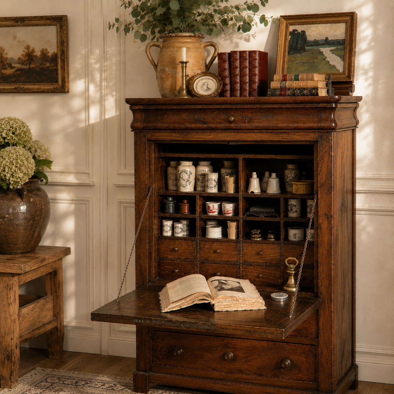 Early 1800s French Walnut Writing Cabinet