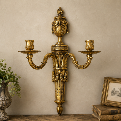 Pair of Vintage Louis XVI Style Gilt Two-Arm Wall Sconces