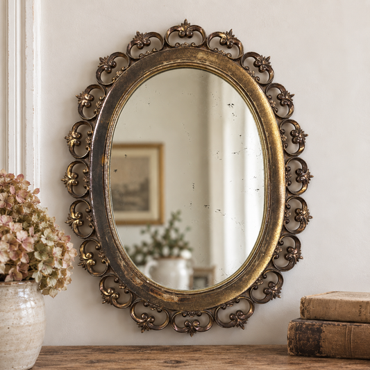 Vintage Florentine-Style Ornate Gilt Oval Mirror