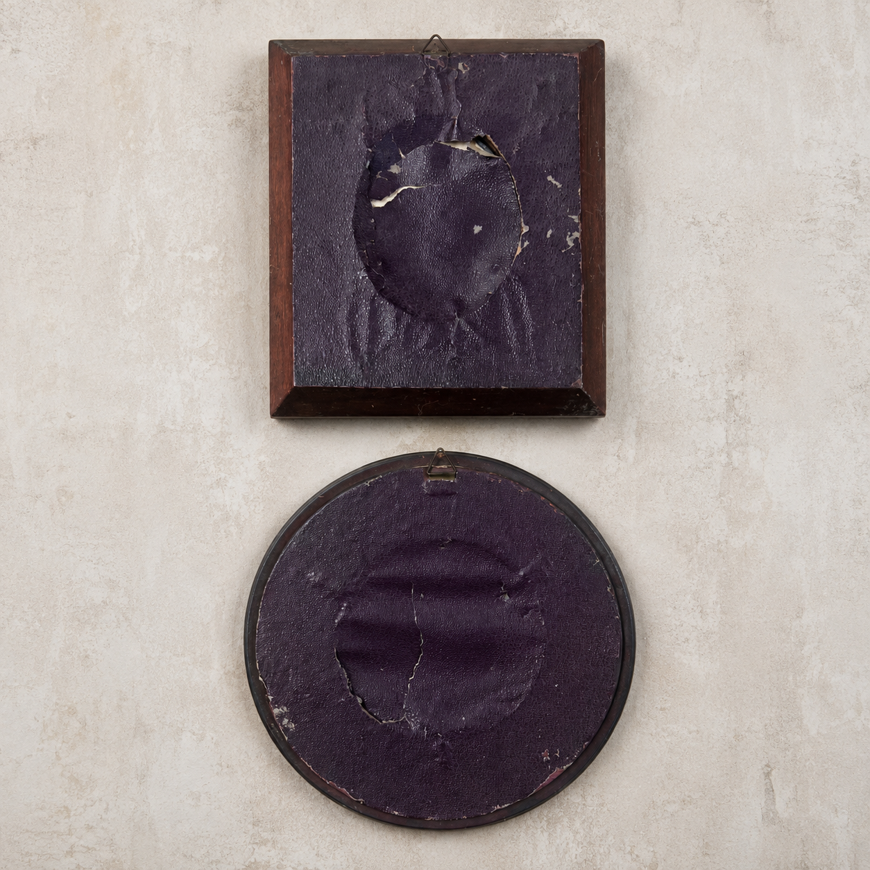 Pair of Vintage Petite Portraits in Ebonized Convex Glass Frames