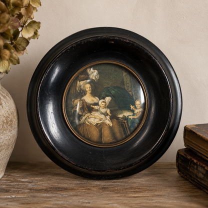 Pair of Vintage Petite Portraits in Ebonized Convex Glass Frames