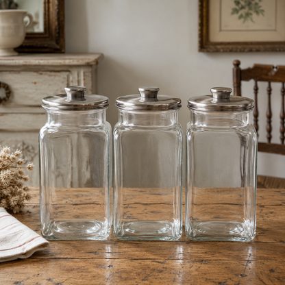 Vintage Glass Apothecary / Pantry Jars — Set of Three