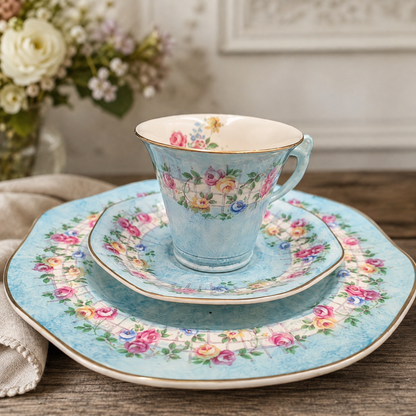 Vintage James Kent English Tea Service – Turquoise Floral (c.1930s–40s)