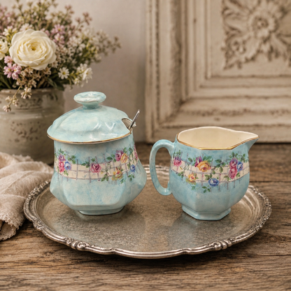 Vintage James Kent English Tea Service – Turquoise Floral (c.1930s–40s)