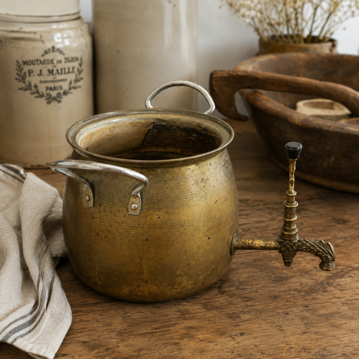 Antique French Brass Tea Urn with Decorative Spigot