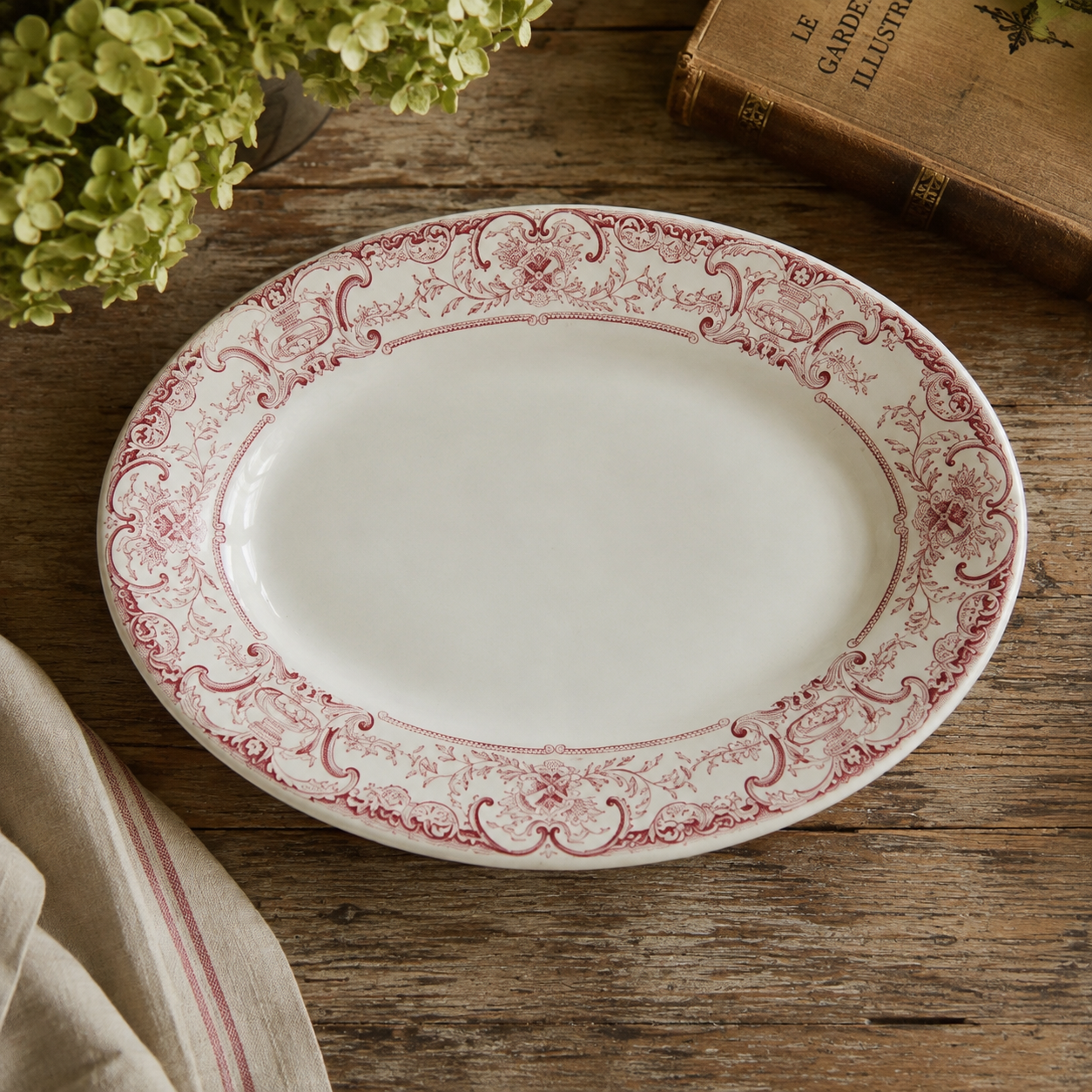 Late Victorian English Ironstone Platter — Burslem Red Transferware (c. 1885–1905)