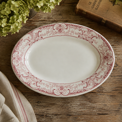 Late Victorian English Ironstone Platter — Burslem Red Transferware (c. 1885–1905)