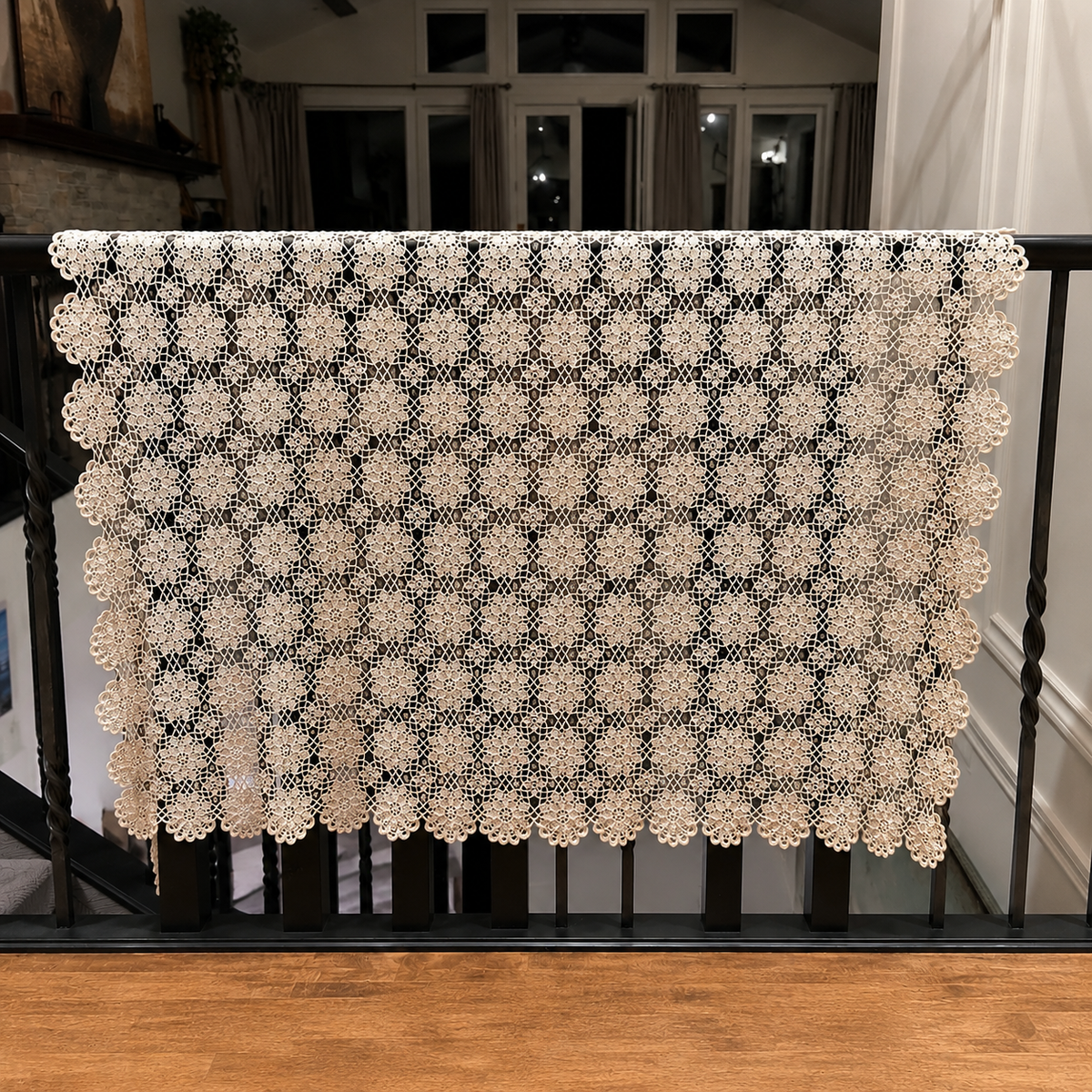 Vintage Handmade Floral Crochet Lace Tablecloth