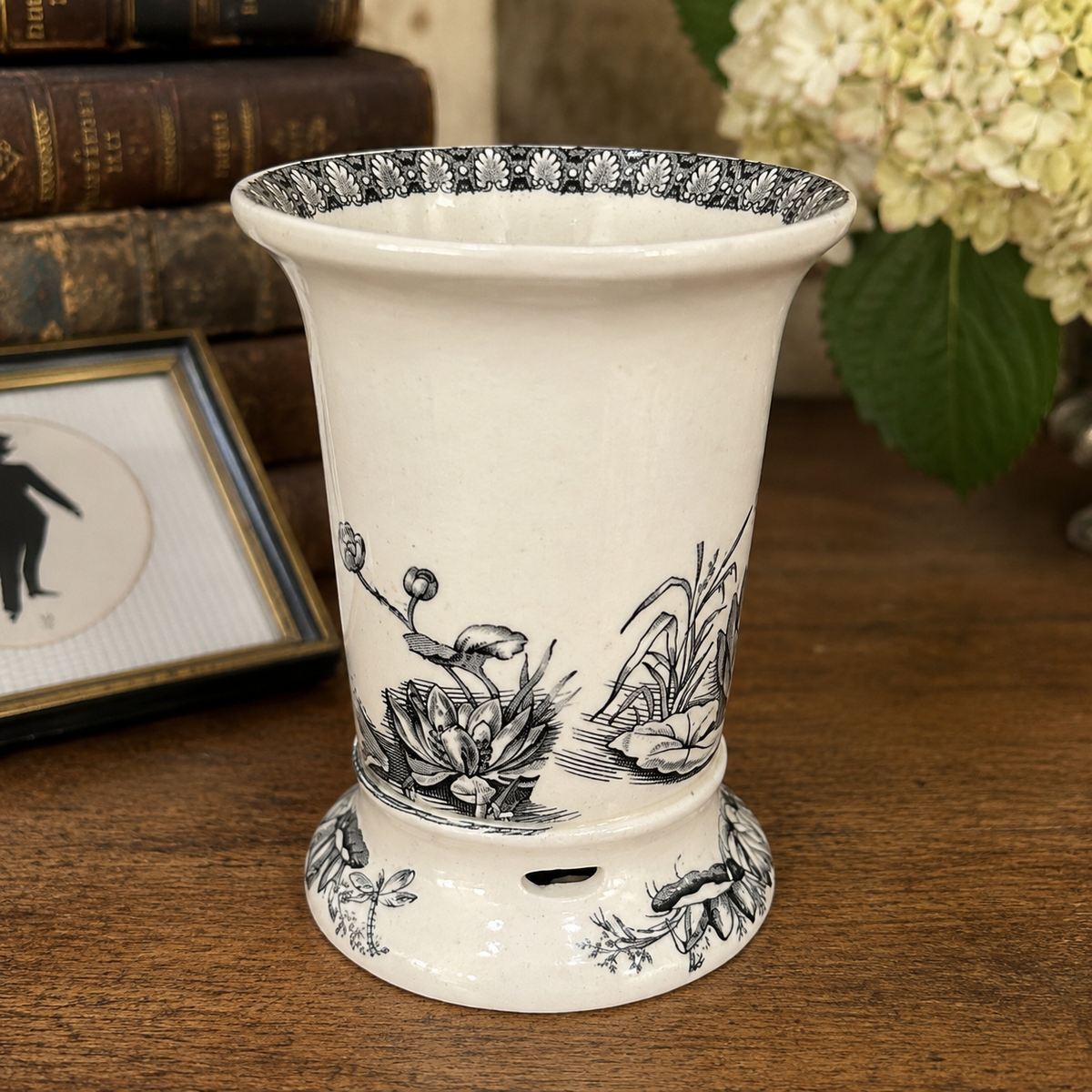 Antique T. & R. Boote Black Transferware Toothbrush Holder – England, c. 1880s