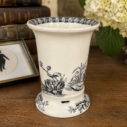 Antique T. & R. Boote Black Transferware Toothbrush Holder – England, c. 1880s