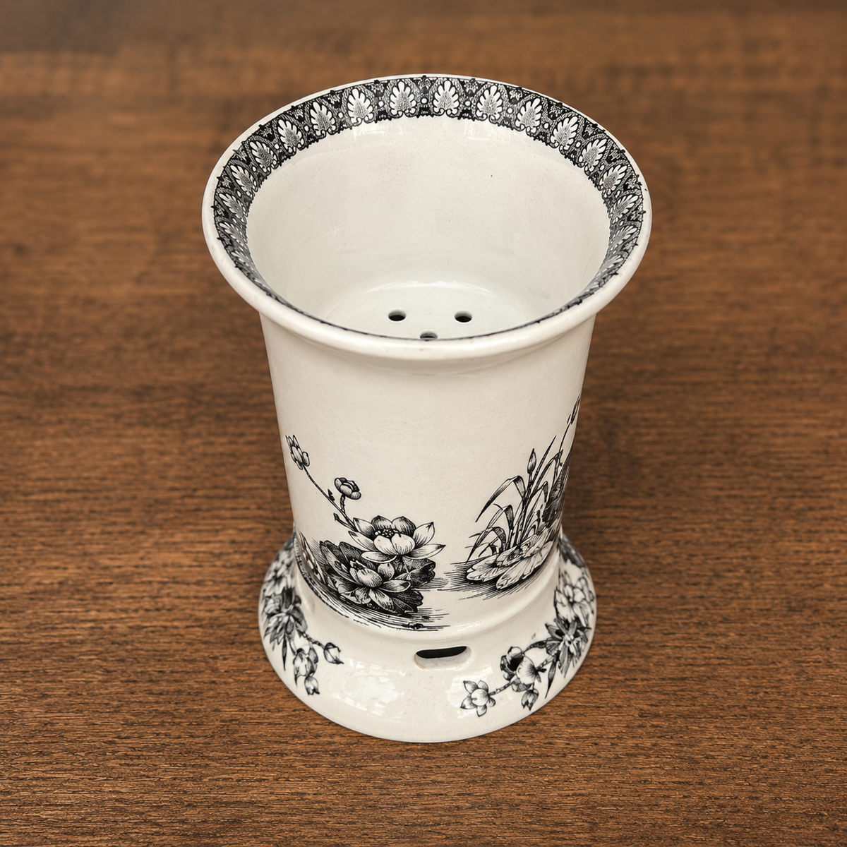 Antique T. & R. Boote Black Transferware Toothbrush Holder – England, c. 1880s