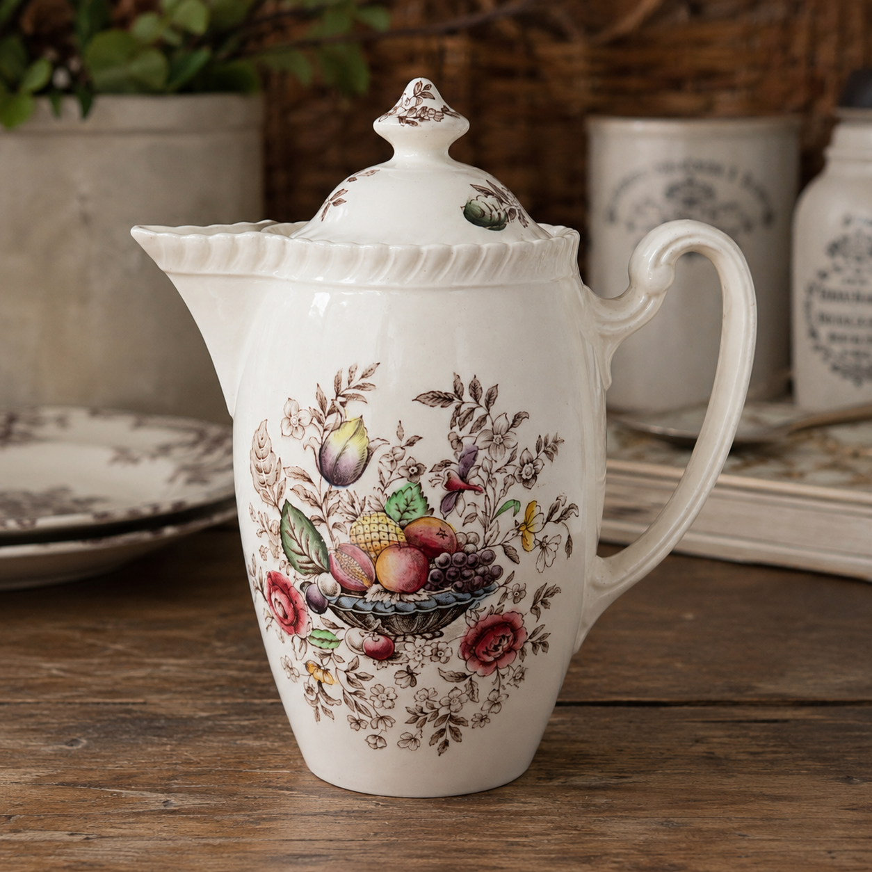 Vintage Johnson Brothers Pomona Covered Coffee Pot | England, c. 1940s–50s