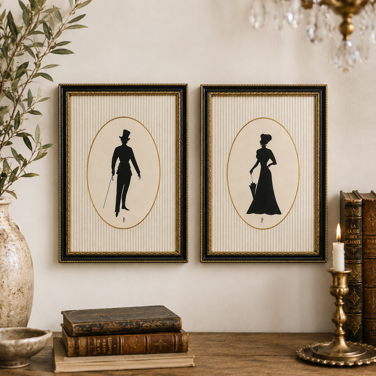 Vintage Silhouette Portraits – Pair