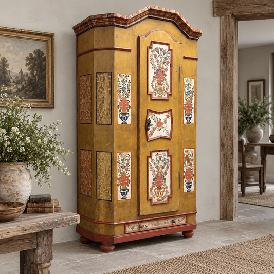 Antique European Hand-Painted Marriage Cabinet, c. 1780–1830