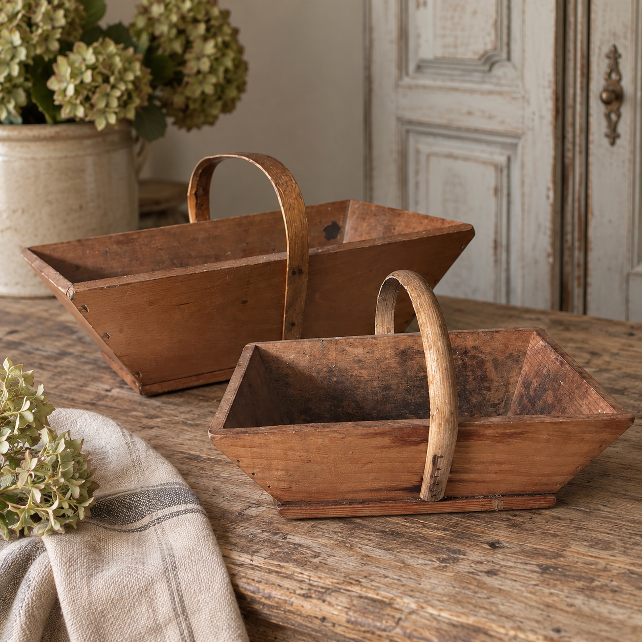 Vintage French Wooden Trugs — Sold Separately
