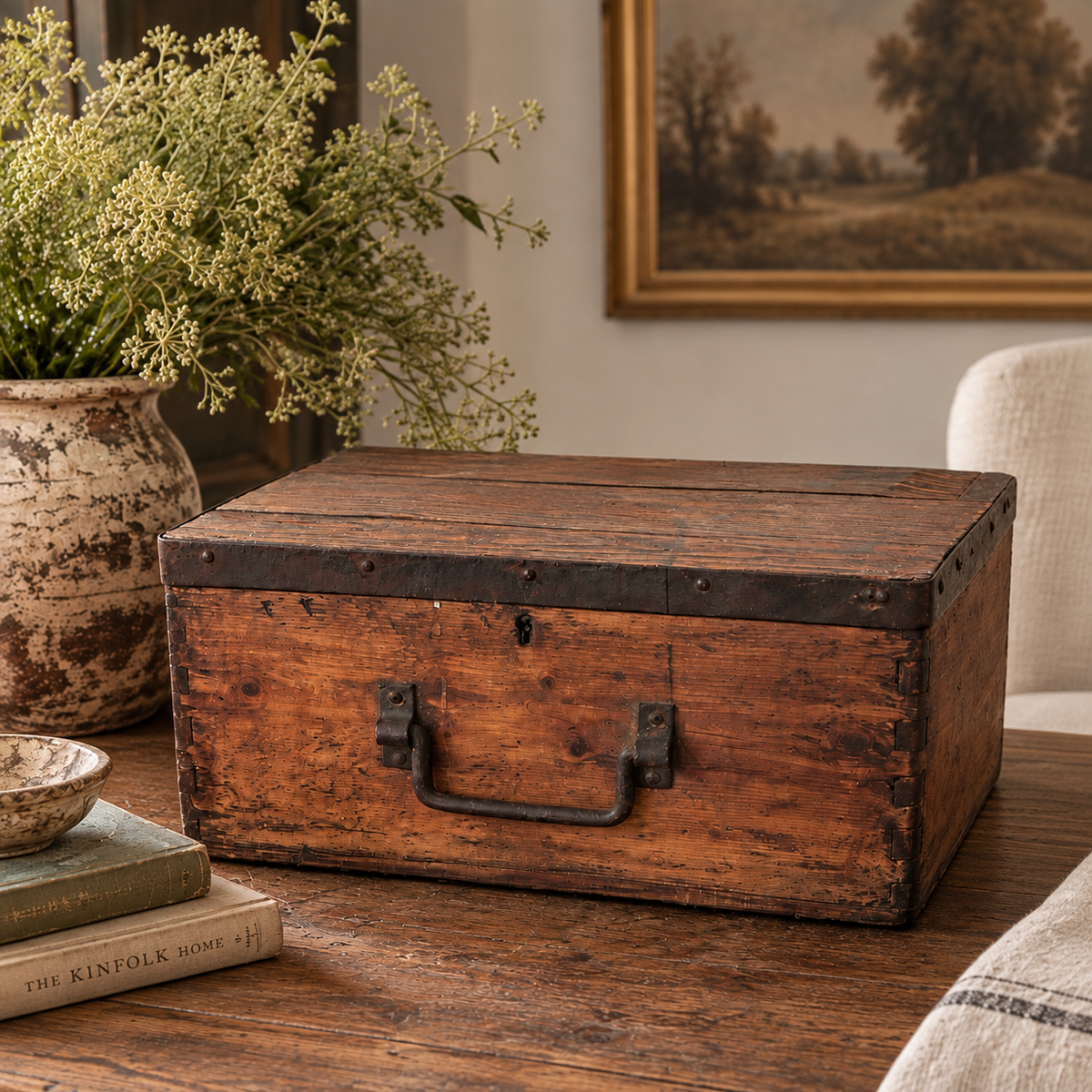 Antique Iron-Bound Wooden Chest