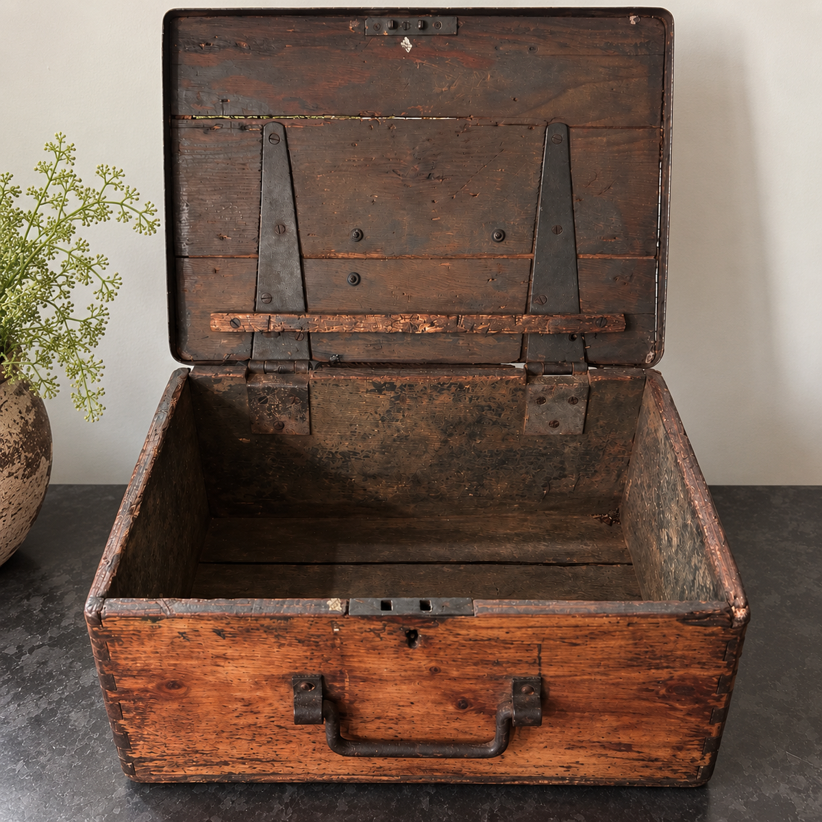 Antique Iron-Bound Wooden Chest